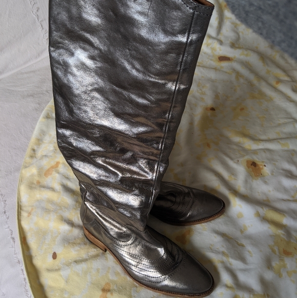 Free People Silver Leather Riding Boots size 10 - Picture 2 of 5